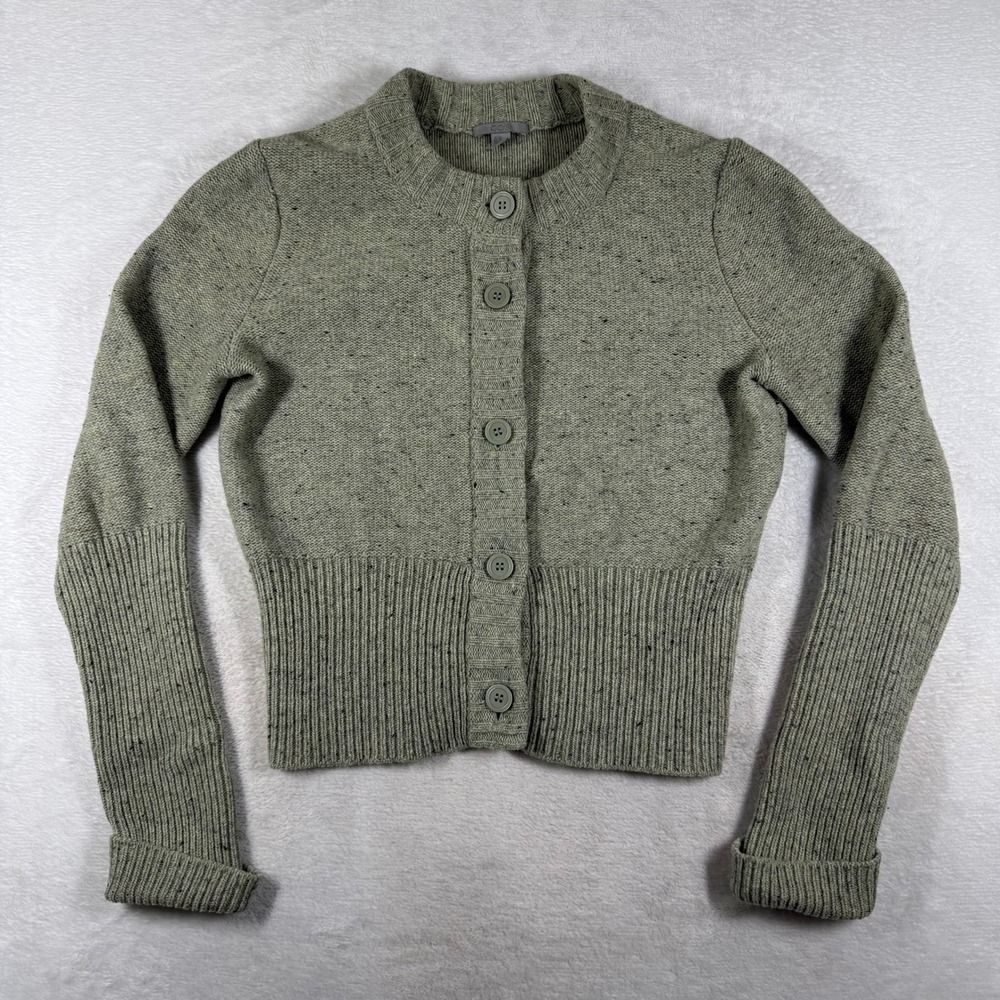COS 100% Wool Speckled Button Front Cropped Cardigan Sage Green Womens XS